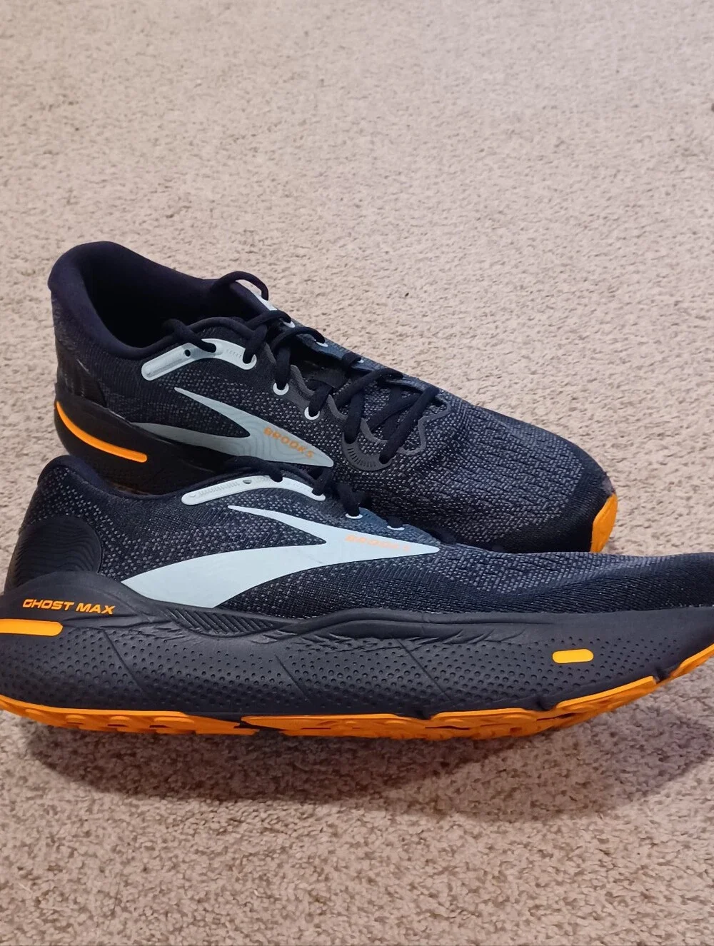 Brooks Ghost Max Running Shoes - Black with Orange Accents Mens Size 13